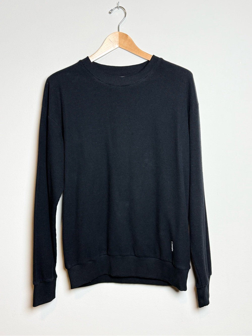 Comfrt Waffle Knit Lounge Set Crewneck Sweatshirt & Wide Leg Pants Black Size M - Picture 2 of 14